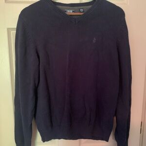 Izod Blue V-Neck Sweater Classic Knit Design